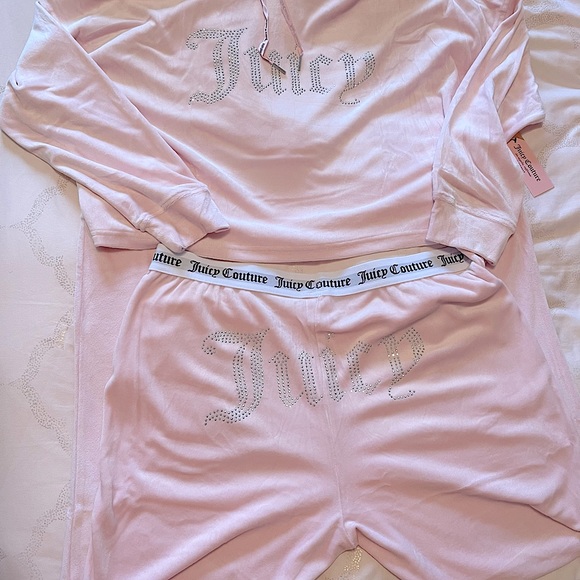 Juicy Couture pink velvet fleece hooded jogger set - Picture 3 of 5